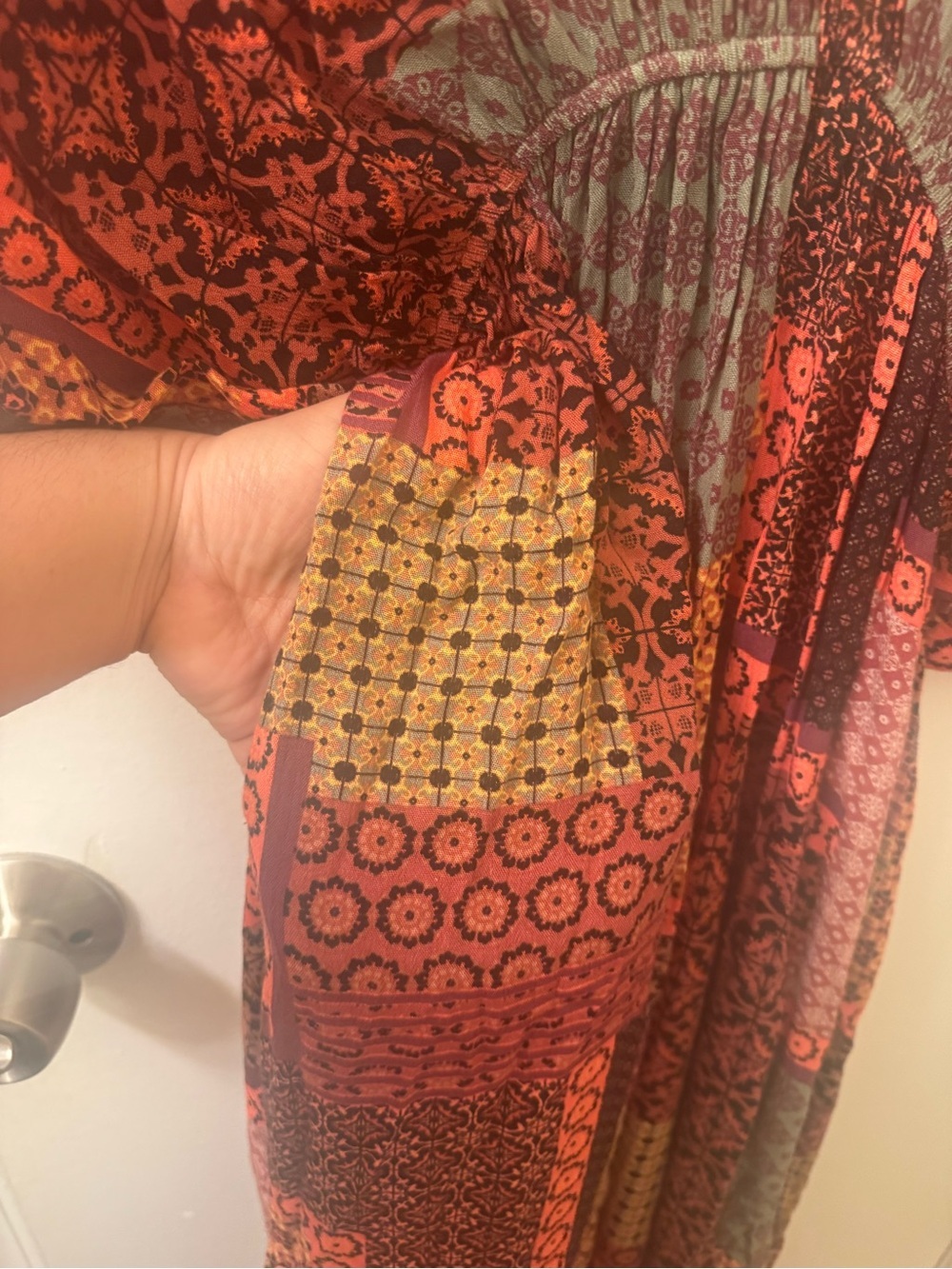 easel Patchwork Maxi Dress in Red and Black - Picture 3 of 7